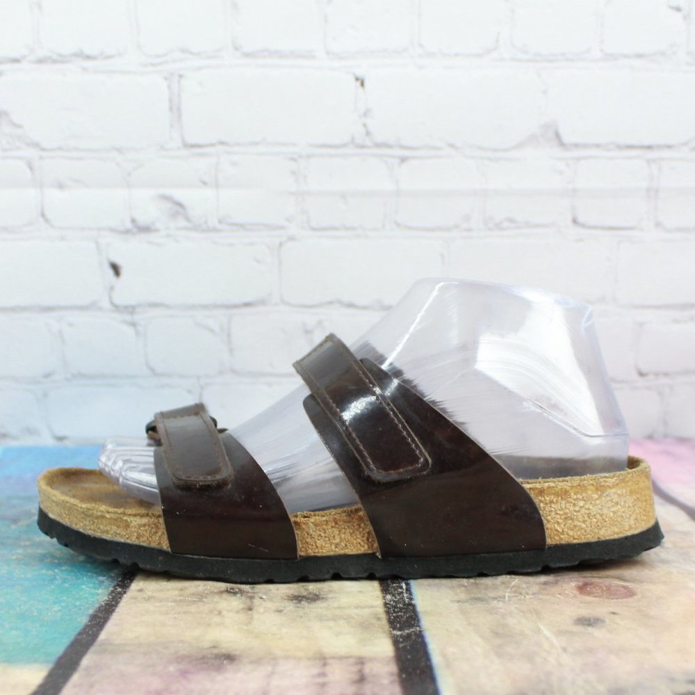 Birki's by Birkenstock Brown Leather Birko-Flor 2-Strap Flat Sandals Size 6 - Picture 1 of 9